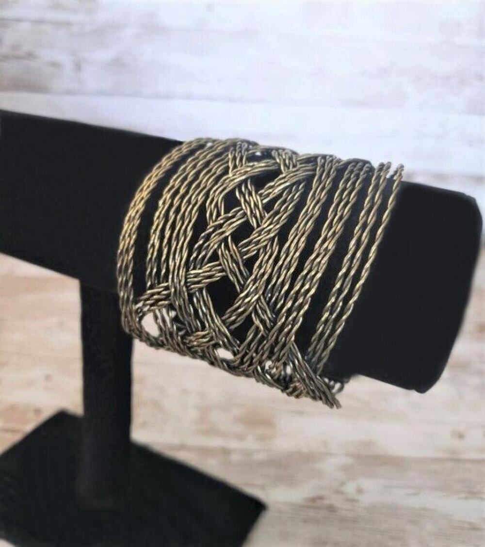 Vintage Cuff Bracelet - Bronze Tone Woven Design